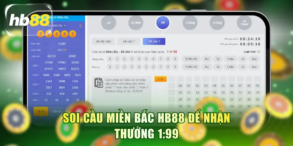 Soi cầu miền Bắc HB88 để nhận thưởng 1:99